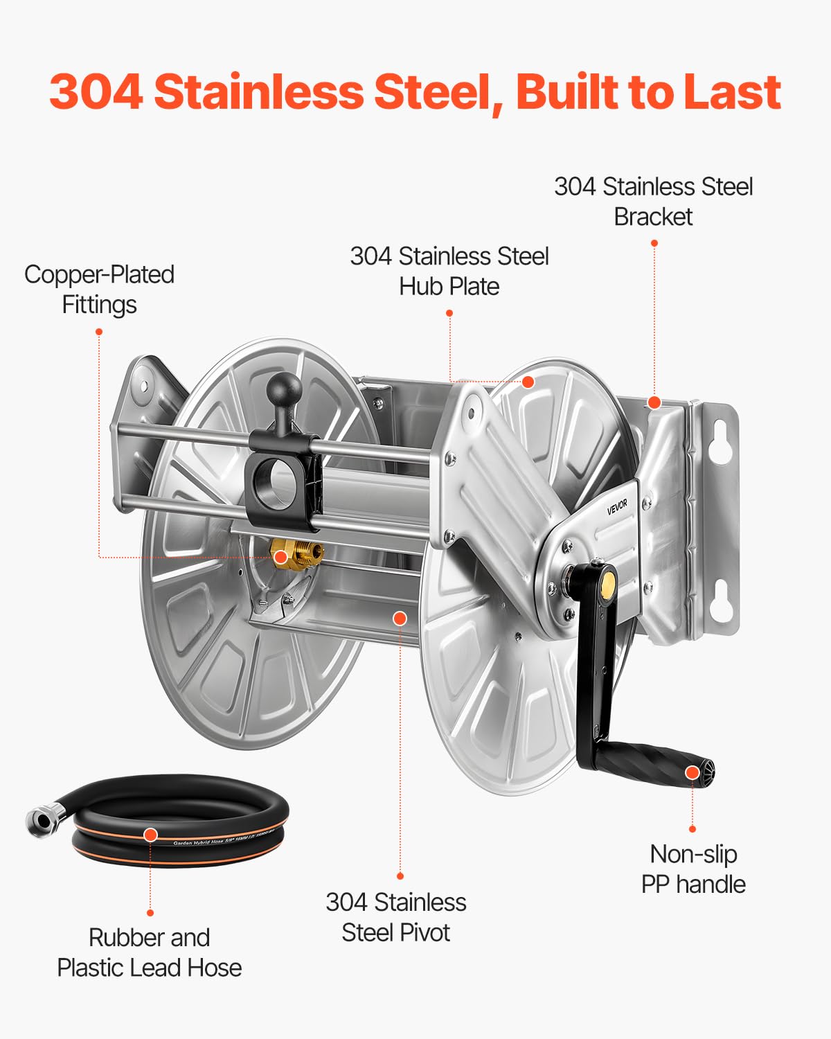 VEVOR nylon hose guide prevents tangling during retraction for smooth winding.