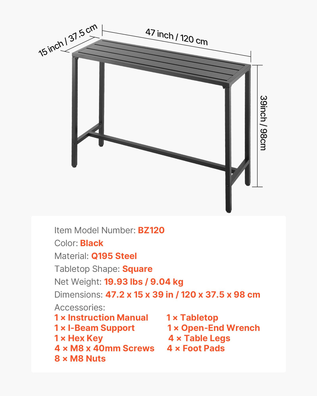 VEVOR adjustable leveling feet stabilize the bar table on uneven surfaces.