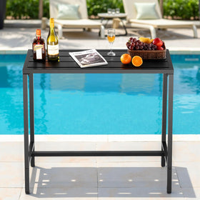 VEVOR outdoor bar table on deck patio view with a sleek black finish
