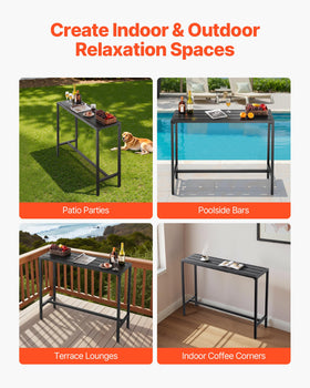 VEVOR patio setting for 2–4 guests with drinks and snacks on a balcony or yard.