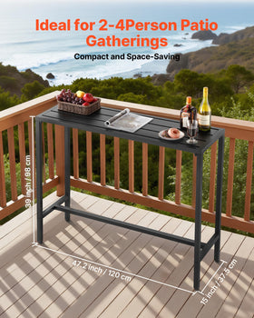 VEVOR bar table with carbon steel legs delivering stable support outdoors.