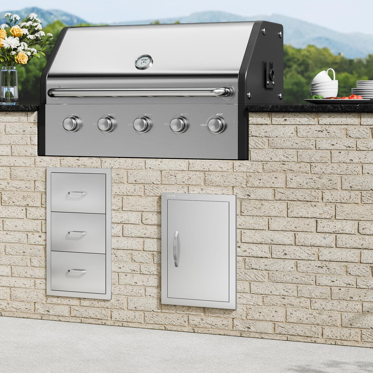 VEVOR Outdoor BBQ Kitchen Door fits island setups securely with precise dimensions