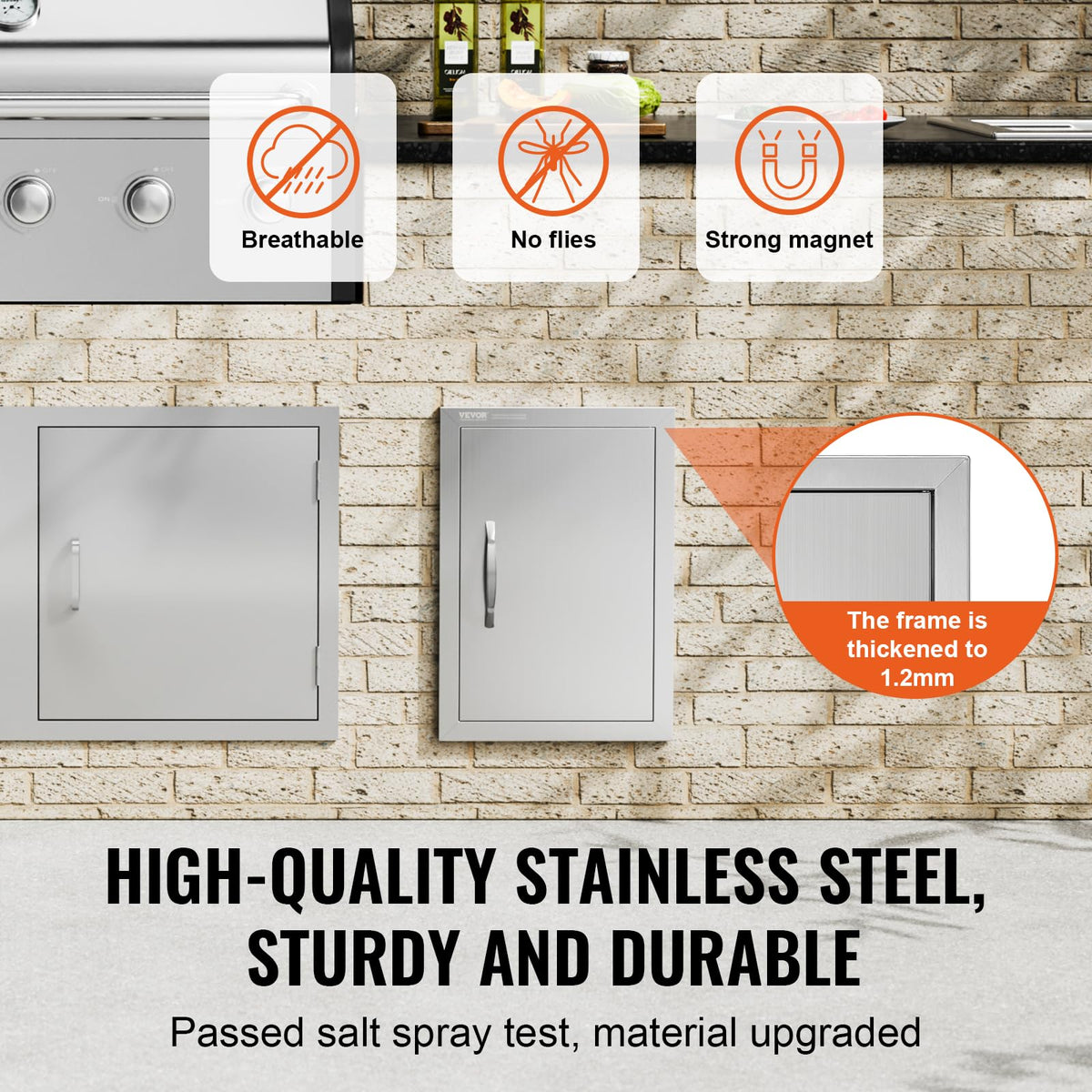 VEVOR Outdoor BBQ Kitchen Door open with handle demonstrates ergonomic grip