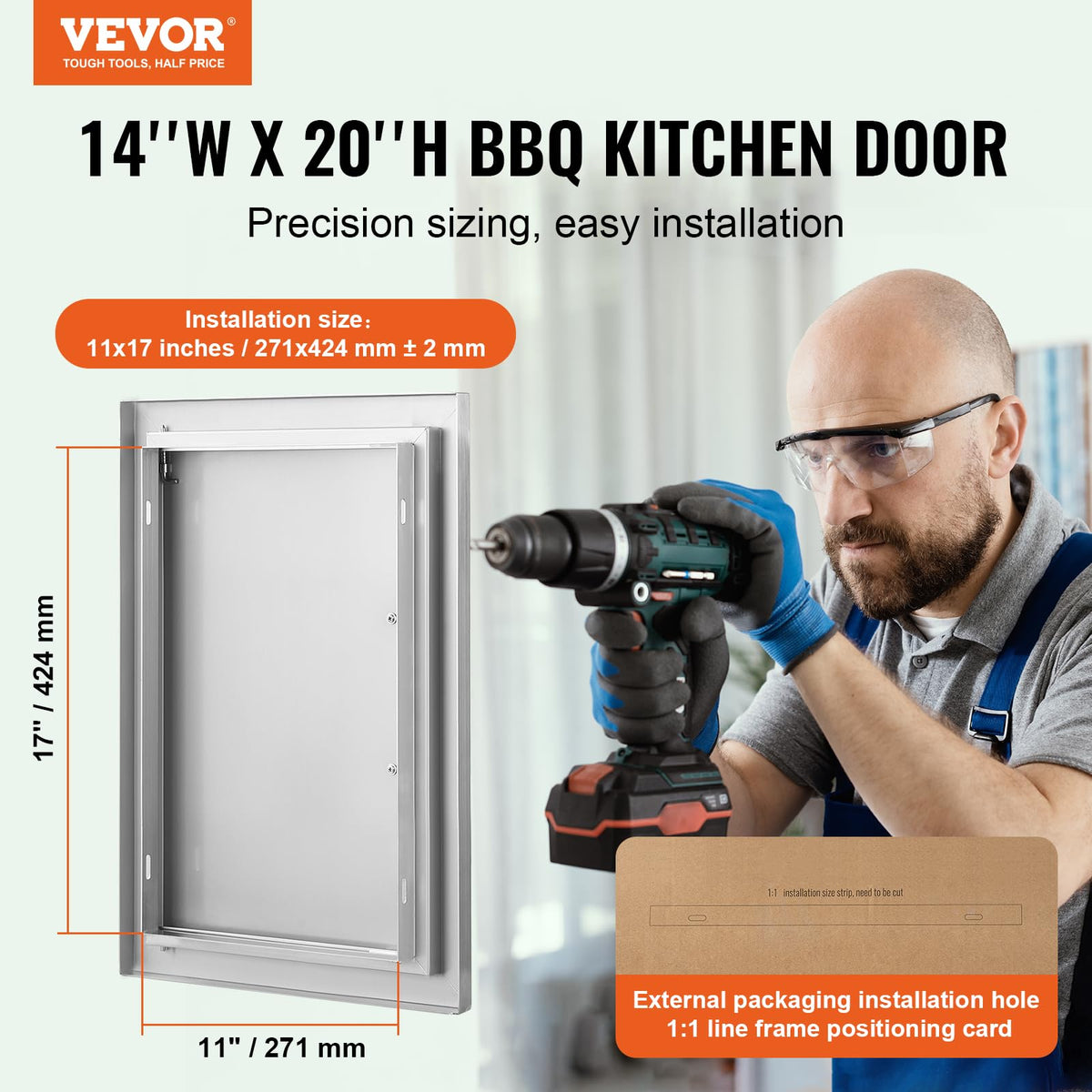 VEVOR Outdoor BBQ Kitchen Door side view highlighting flush-mount profile for island kitchens