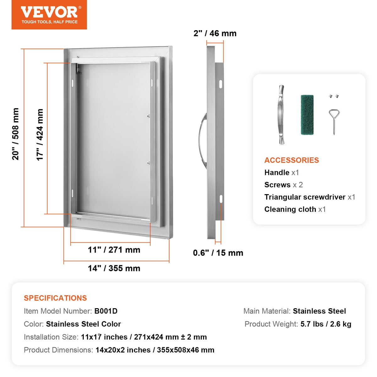 VEVOR stainless door panel emphasizes durability in all-weather use