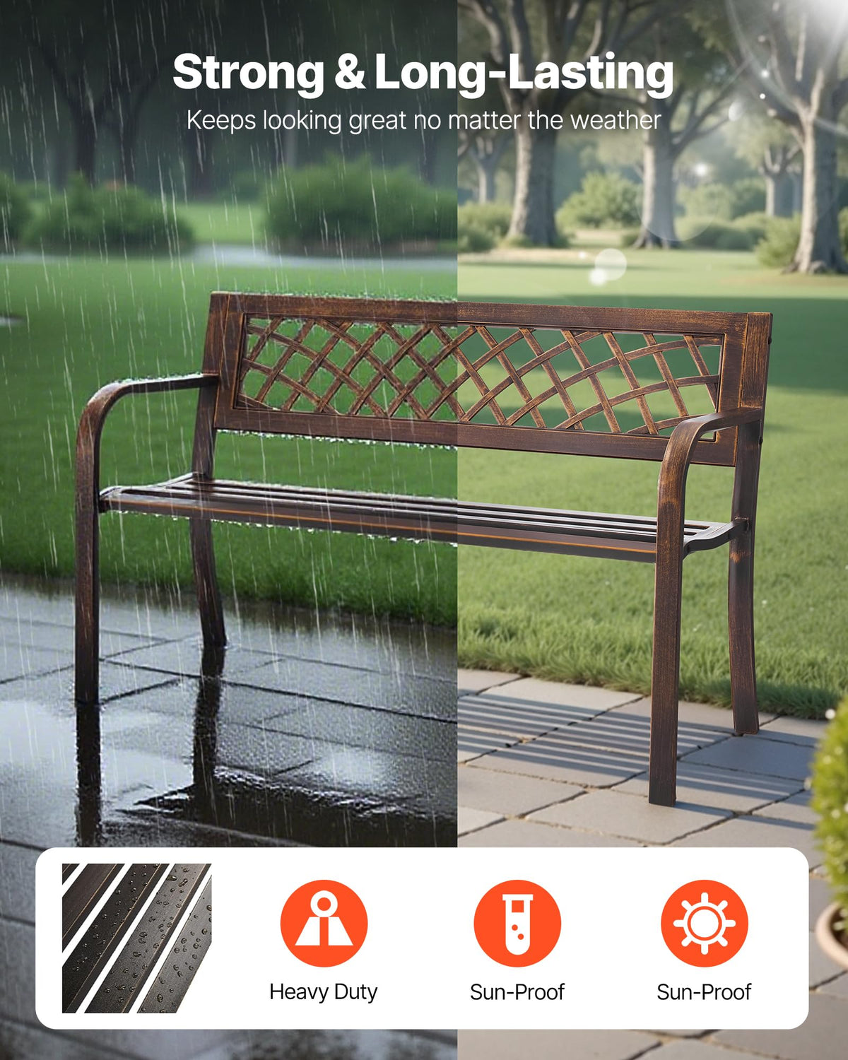 VEVOR outdoor bench carbon steel frame provides lasting strength for patios