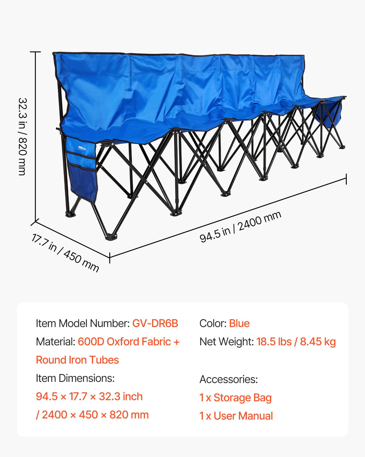 VEVOR blue folding bench adds color to outdoor events.