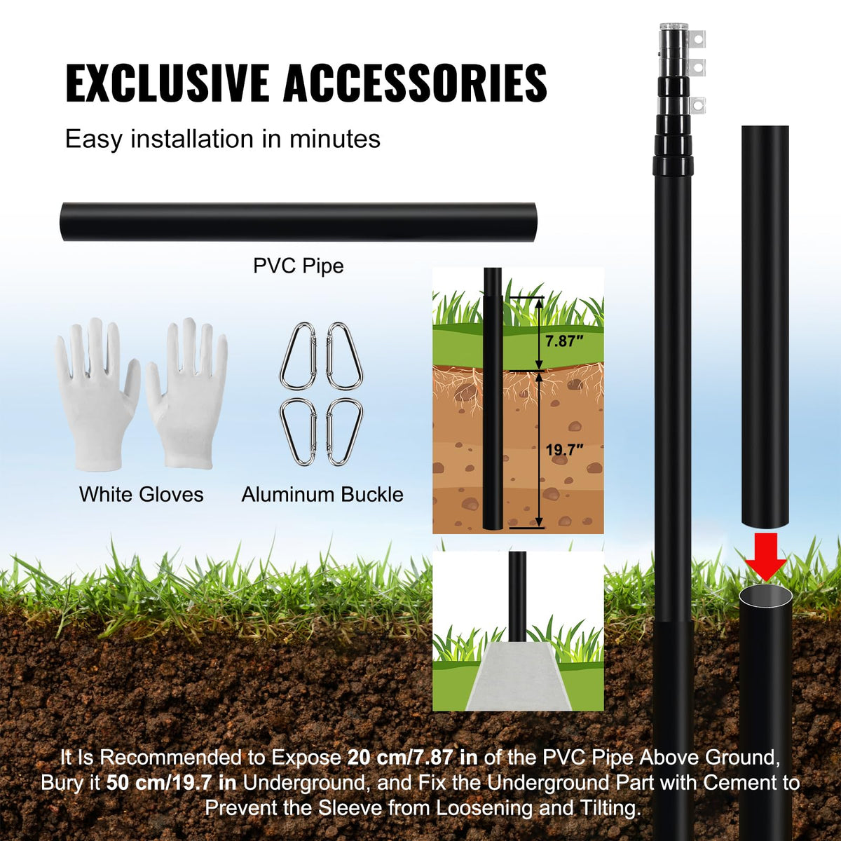 VEVOR outdoor flag pole installation with included mounting accessories.