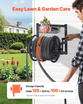VEVOR outdoor heavy duty hose reel mounted on wall for organized watering
