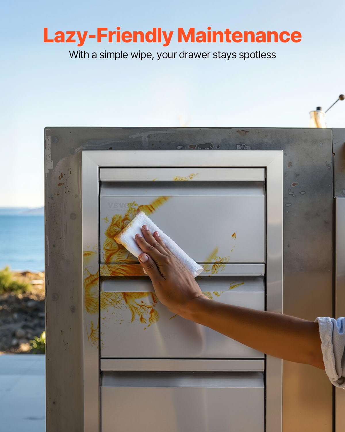 VEVOR Outdoor Kitchen Drawers resist rust and scratches in outdoor conditions.