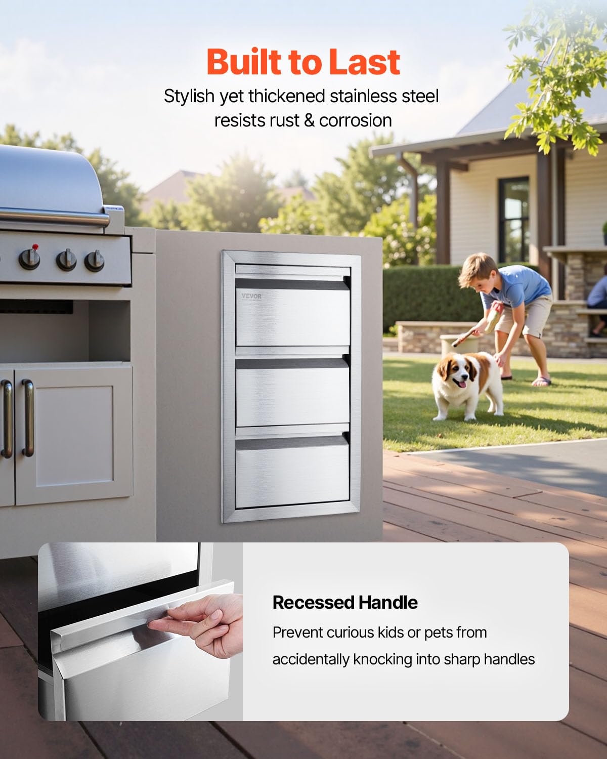 VEVOR Outdoor Kitchen Drawers with rounded corners to reduce wear during loading.