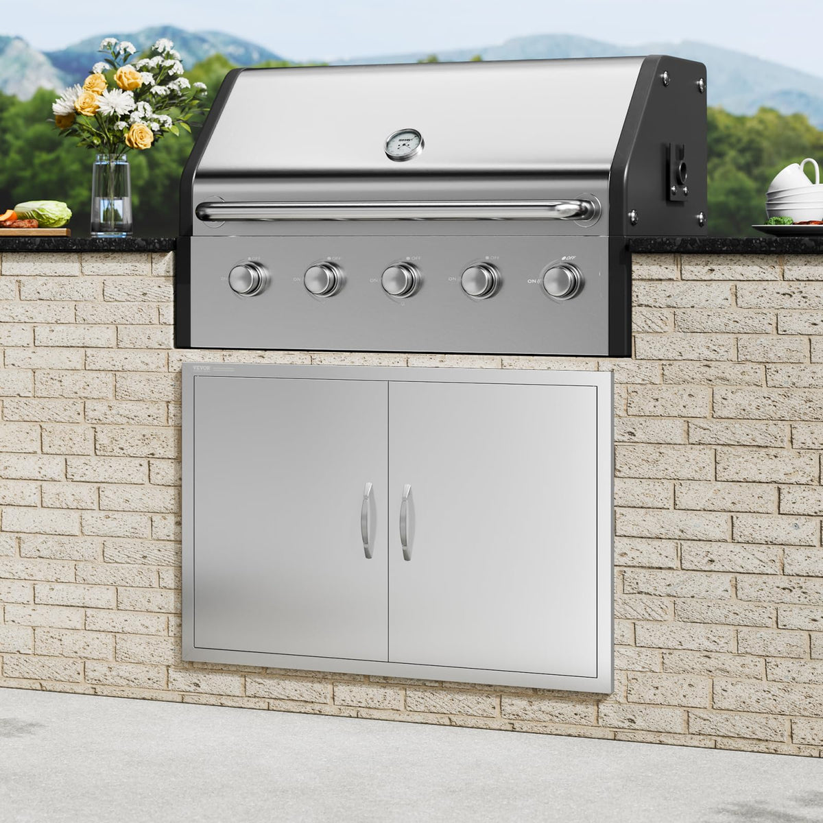 VEVOR Outdoor kitchen wall setup with flush mount access door.