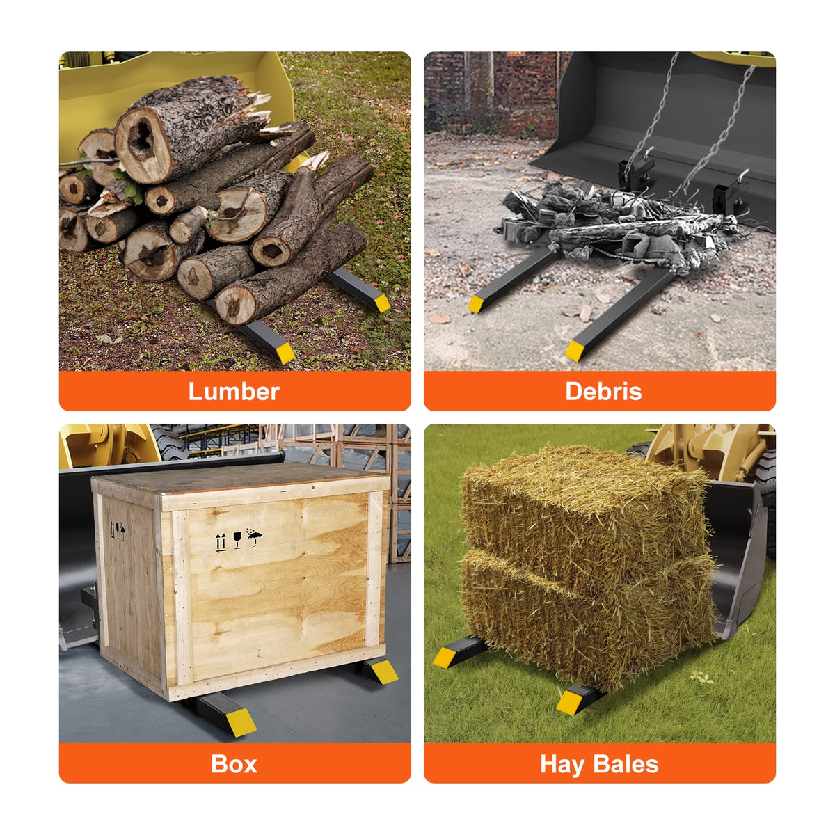 VEVOR pallet forks handling hay bales and debris efficiently