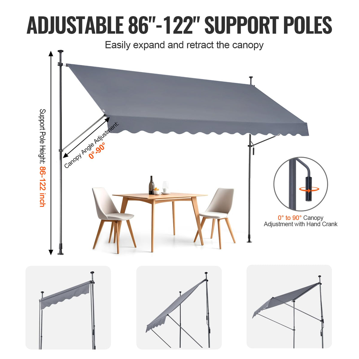 VEVOR steel-frame awning stays sturdy in breezy conditions