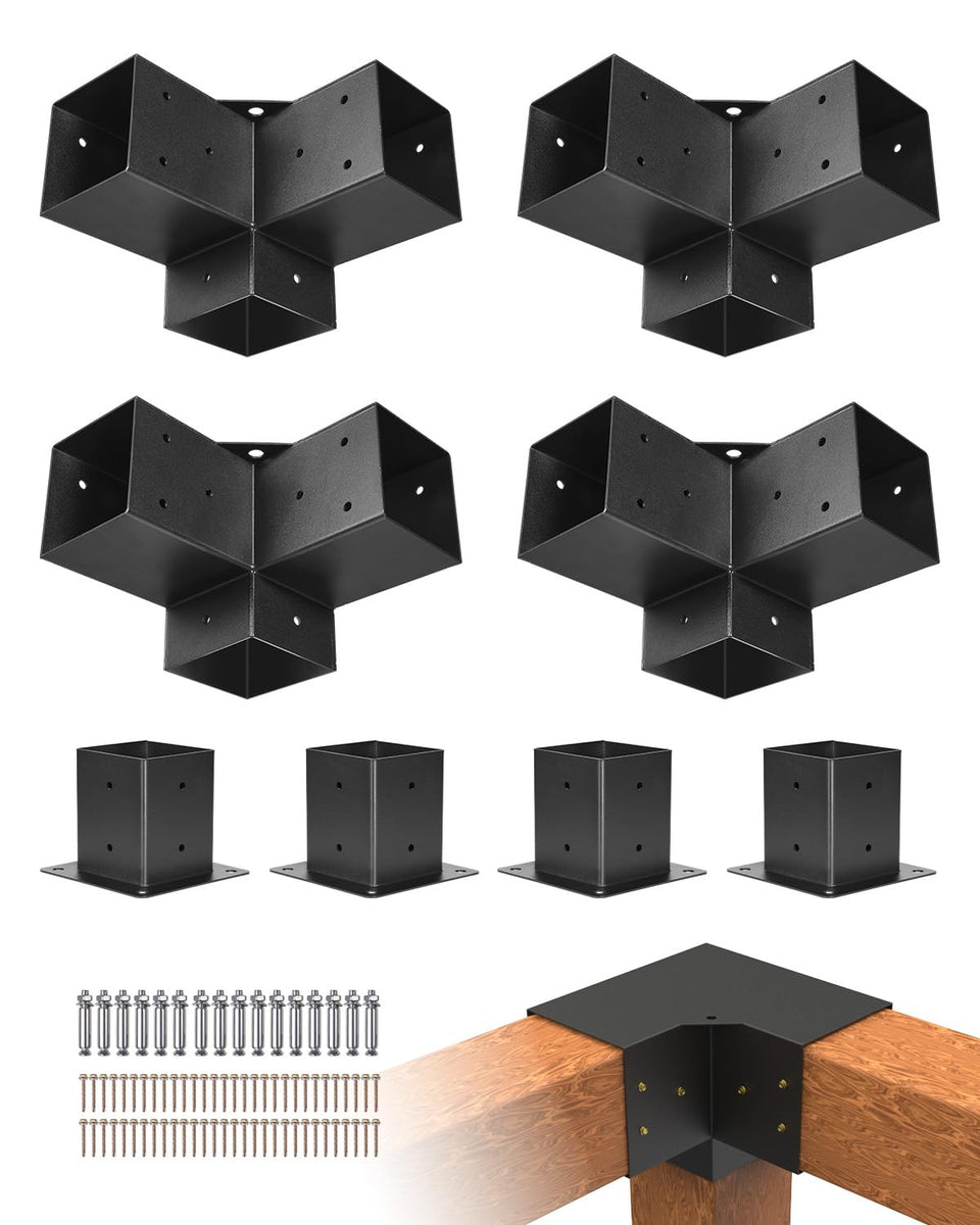VEVOR pergola kit closeup shows sturdy bracket construction for outdoor projects.