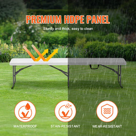 VEVOR plastic folding bench folded for compact storage and transport