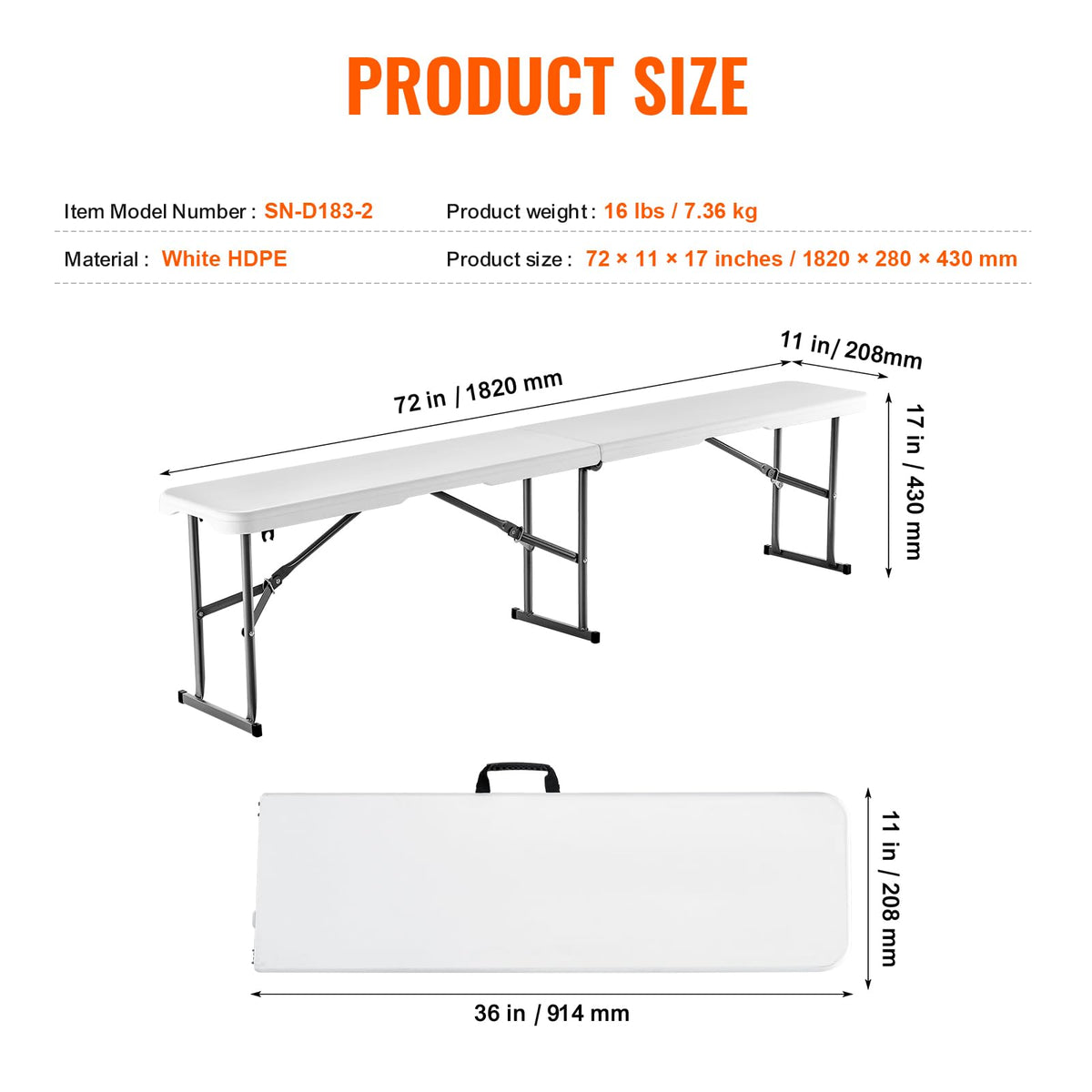 VEVOR plastic folding bench waterproof surface suitable for all weather