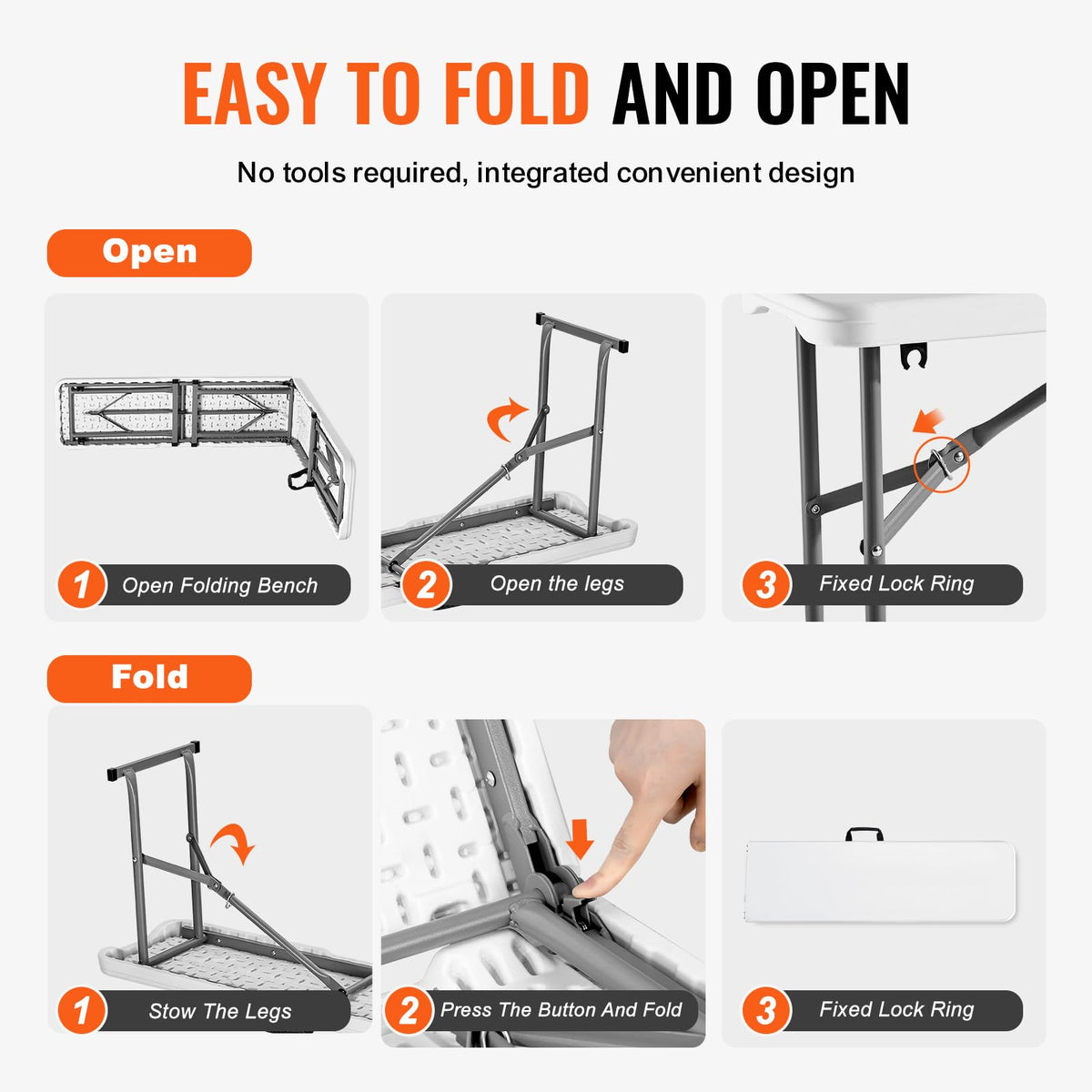 VEVOR plastic folding bench during wedding/event setup with clean appearance