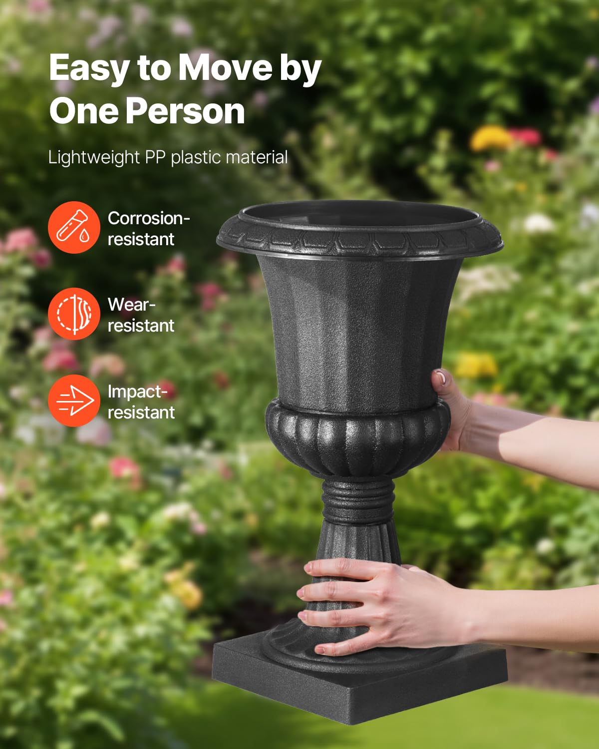 VEVOR urn planter with ample opening supports clematis, hydrangeas, and roses