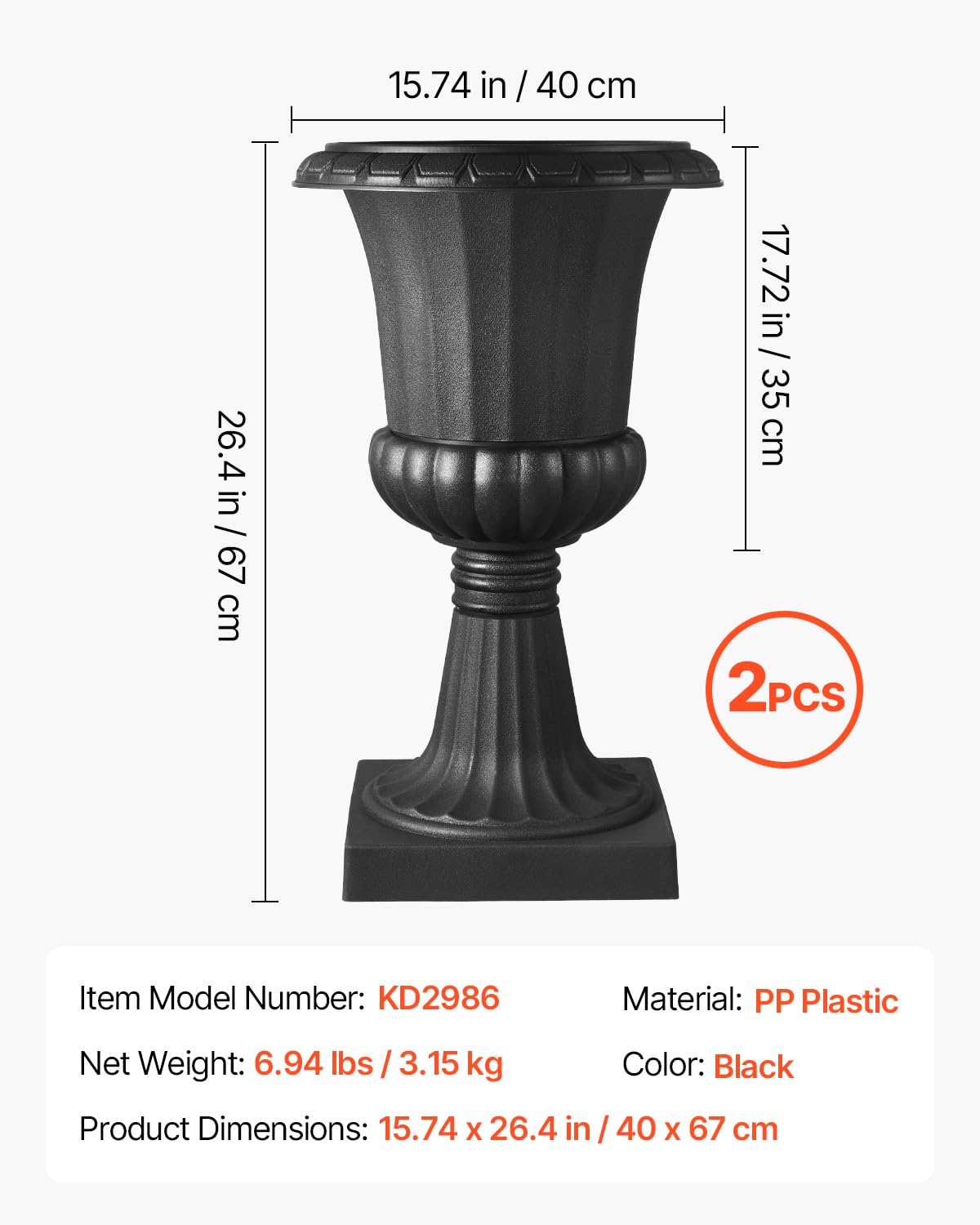 VEVOR urn planter drainage holes promote root air flow