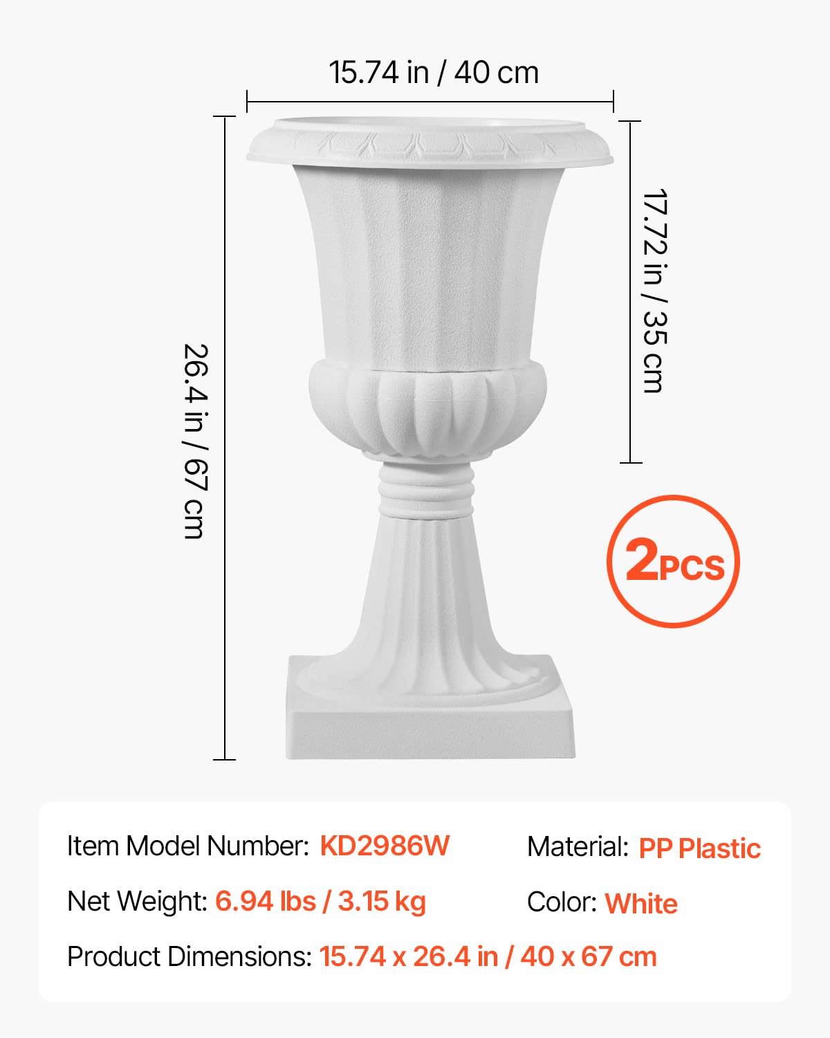 Drainage holes in VEVOR urn planter support airflow and healthy roots