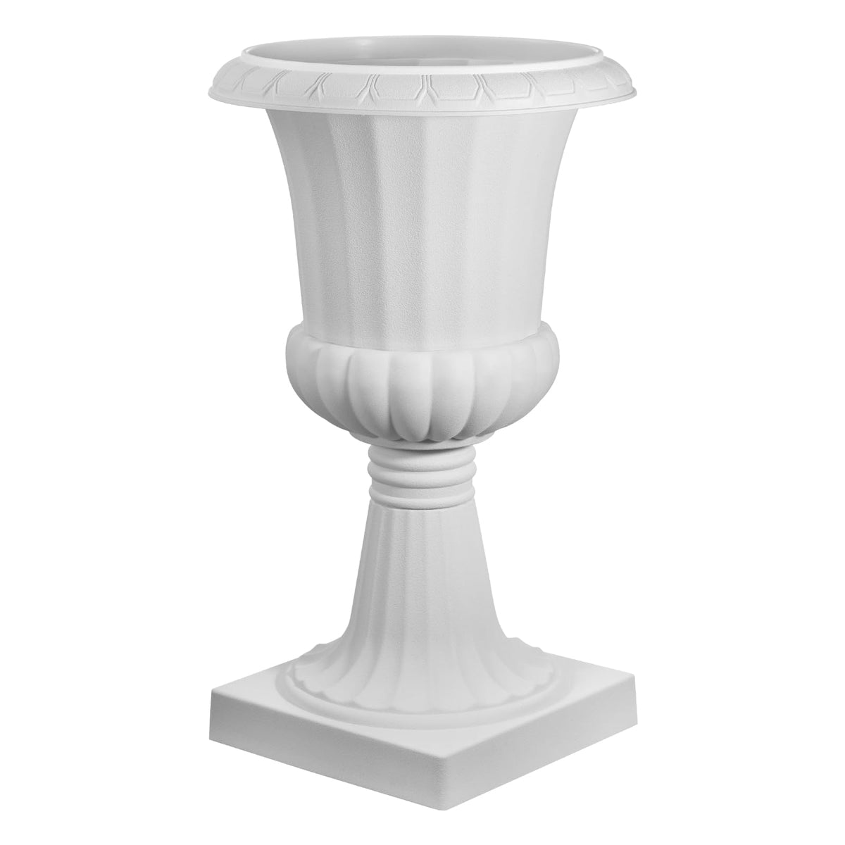 Two white urn planters by VEVOR ready for seasonal arrangements
