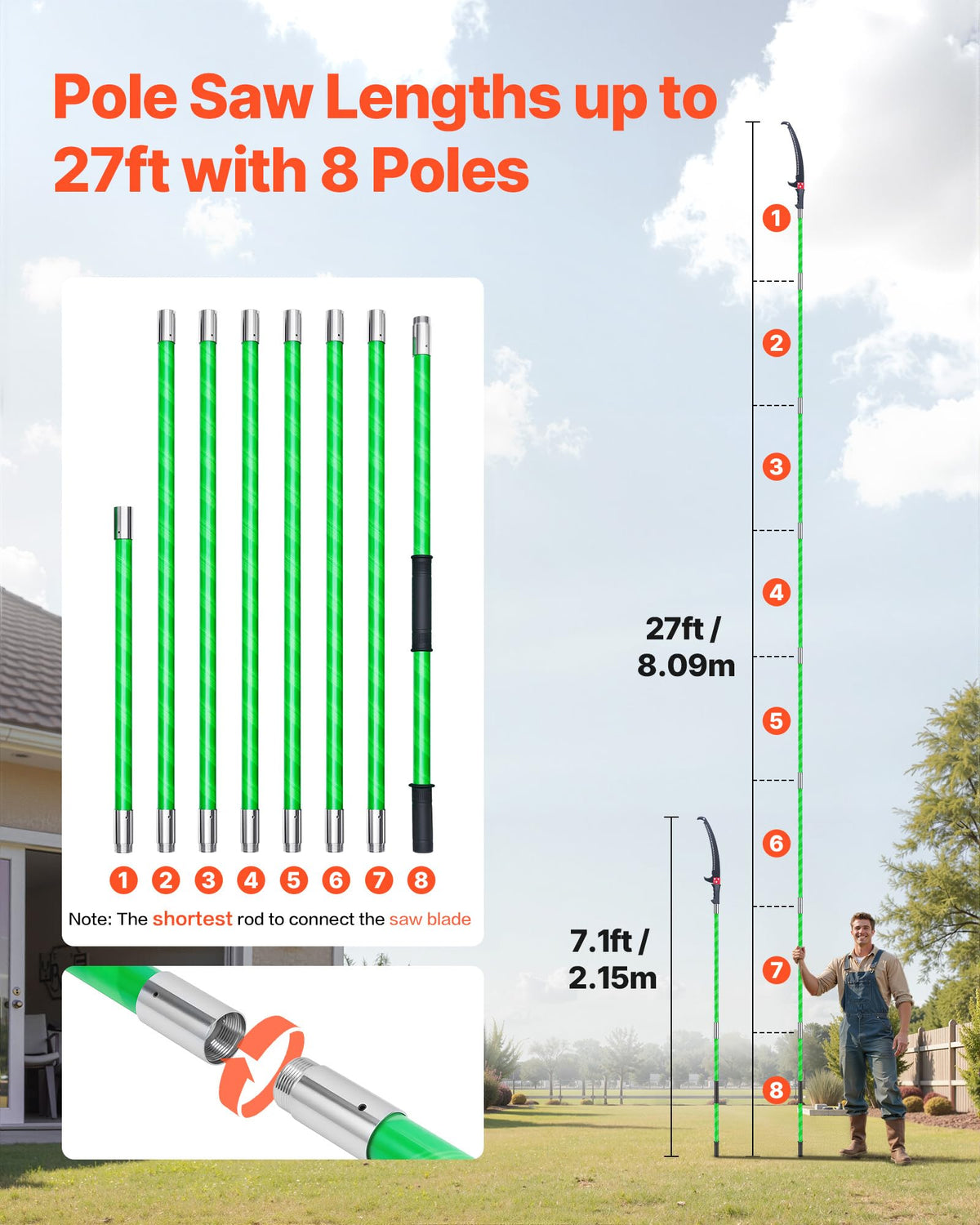 VEVOR pole saw with 65Mn steel blade delivering sharp cuts