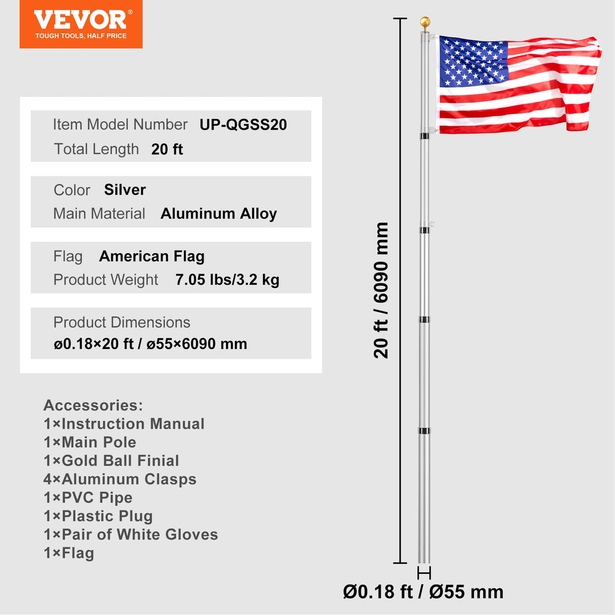 VEVOR polyester flag provides vibrant color and durability with brass grommets.