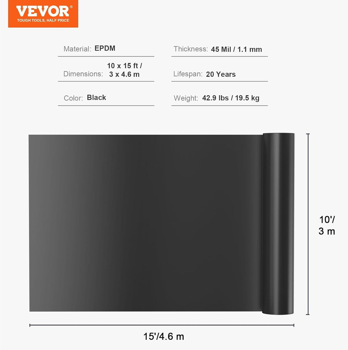 VEVOR liners ideal for water gardens, koi ponds, waterfalls, and fountains.
