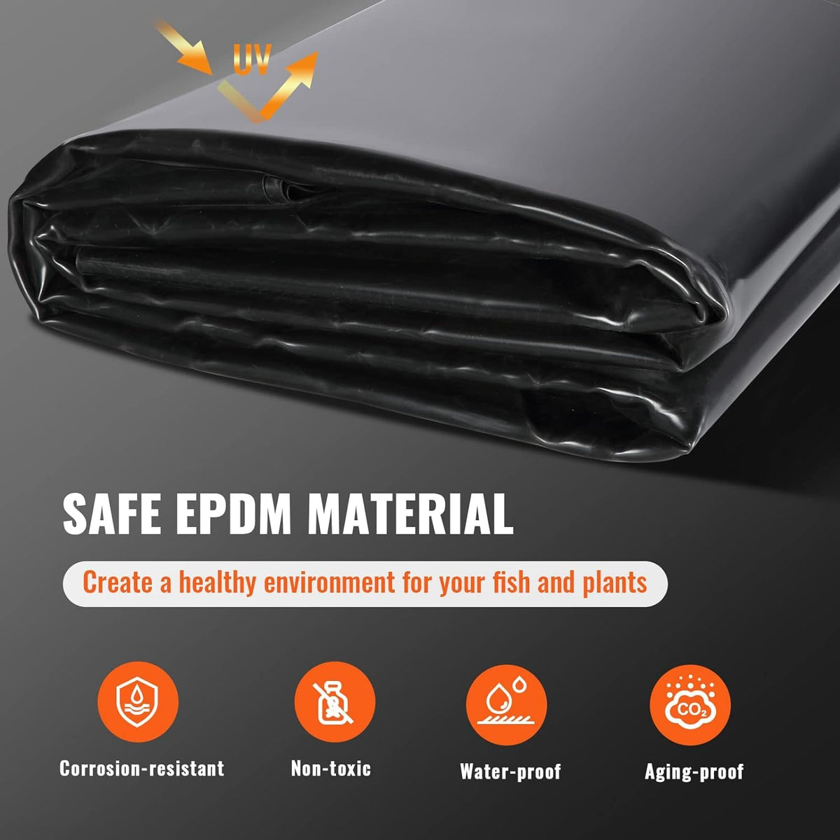 VEVOR liner shows tear-resistant durability for rough pond bottoms and roots.