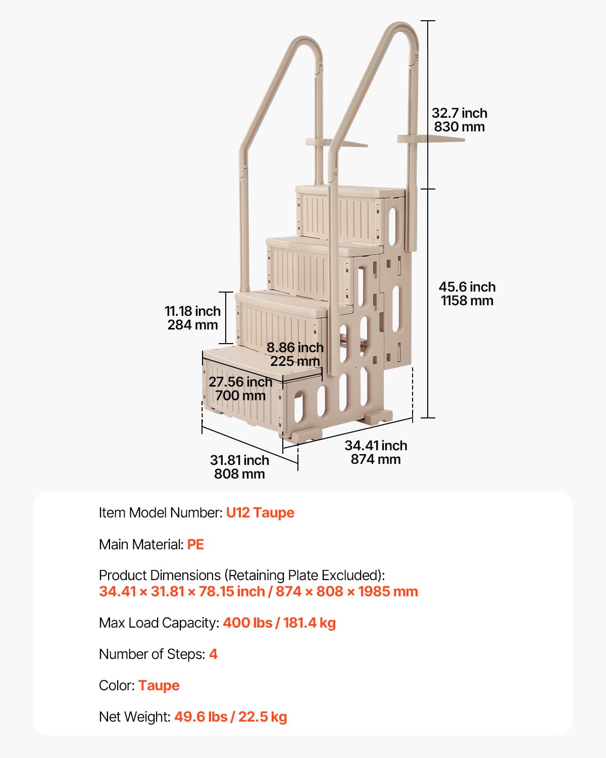 VEVOR ladder suited for various deck types and setups.