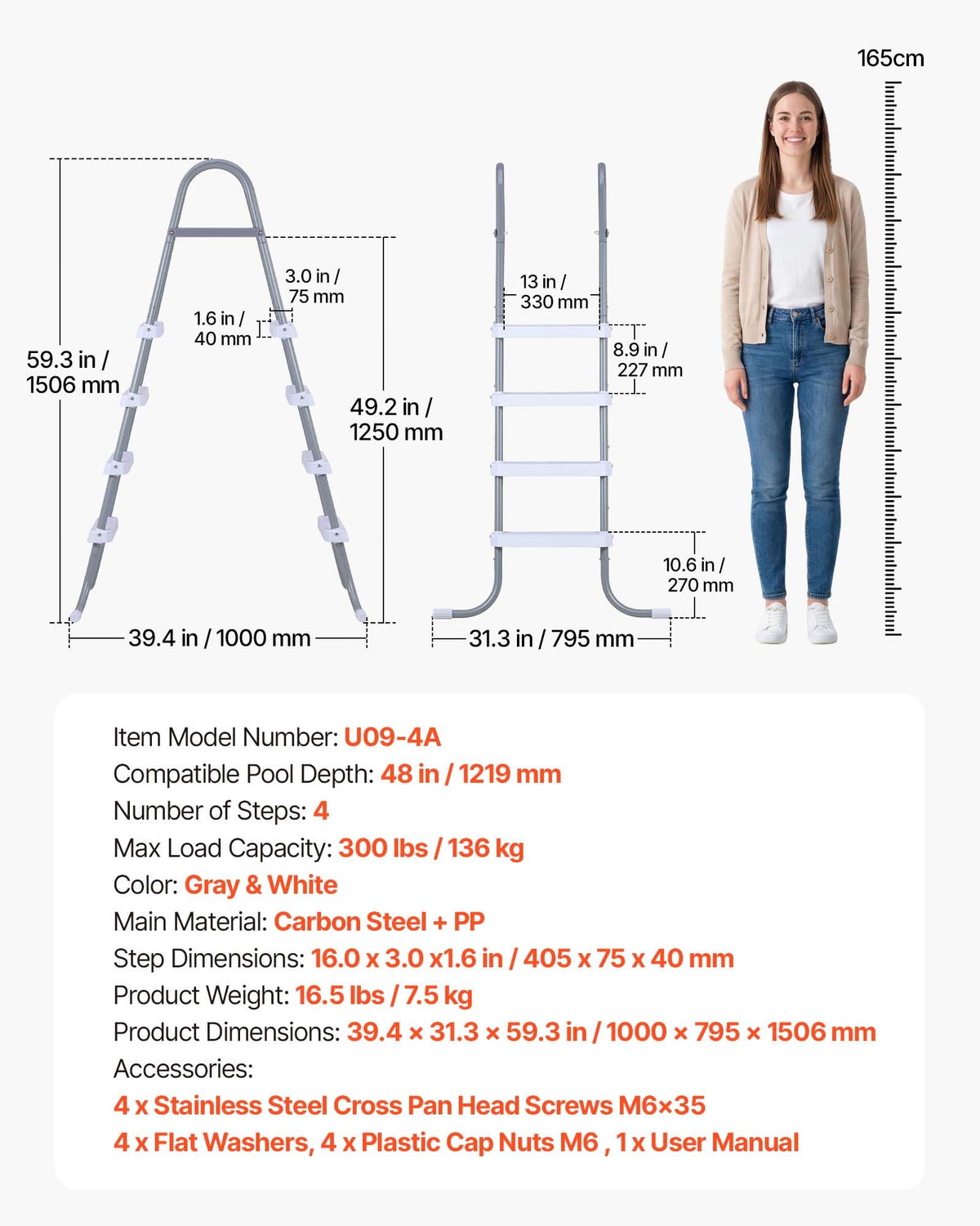 VEVOR ladder offers ergonomic handrails for a comfortable grip.
