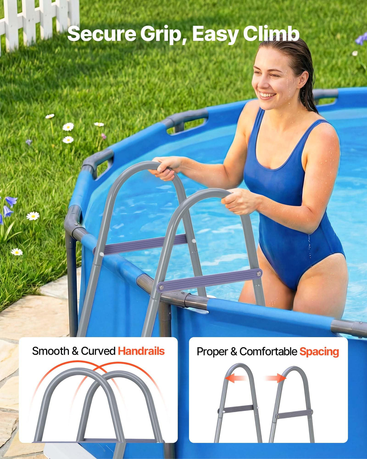 VEVOR ladder has a reinforced crossbar for added stability.