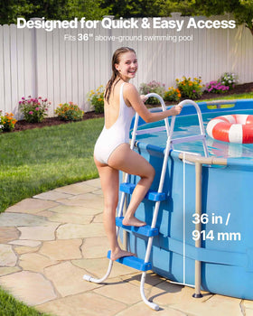 VEVOR pool ladder side view showing wide steps for stability