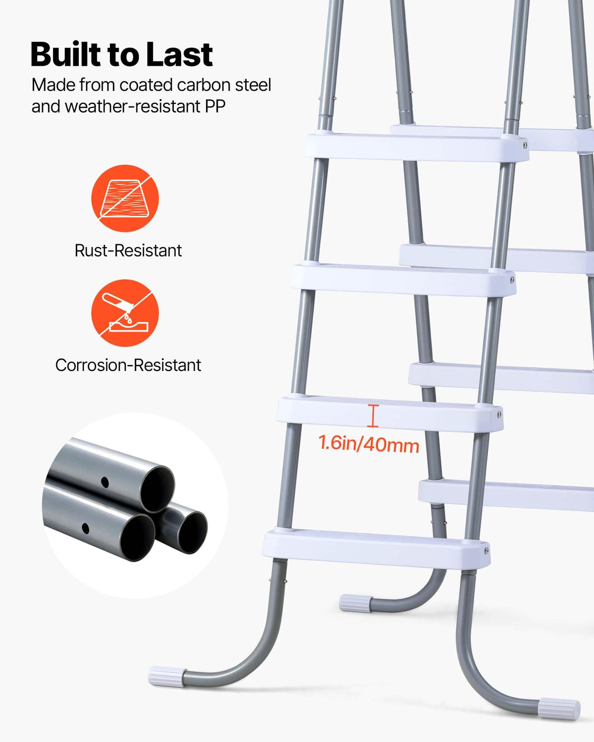VEVOR ladder features textured anti-slip treads for safer climbs.