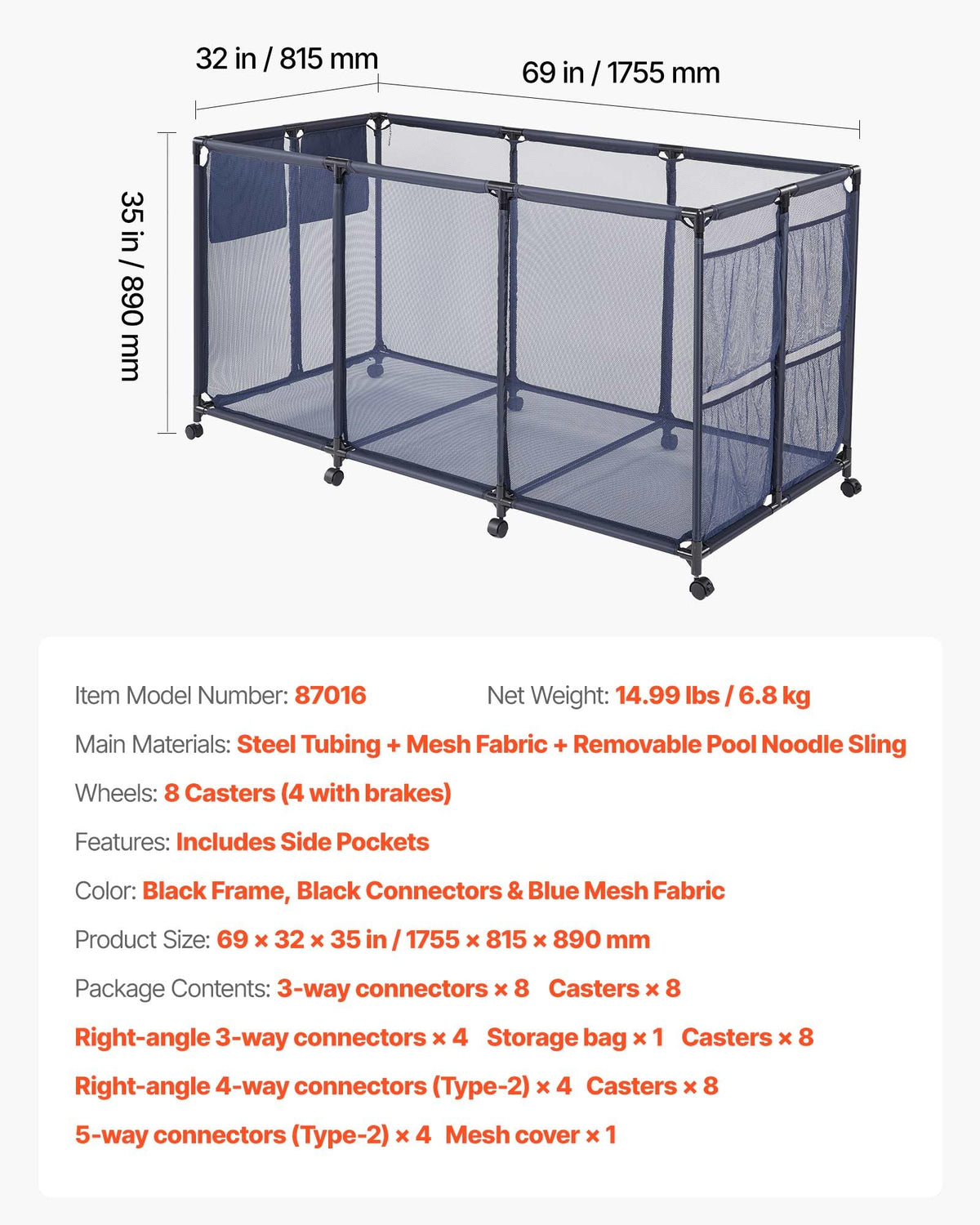 VEVOR Pool Storage Bin tool-free assembly for quick setup.