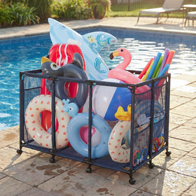 VEVOR pool storage bin suitable for multiple spaces like pool, warehouse, and laundry.