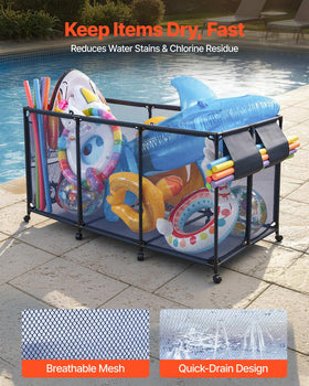 VEVOR Pool Storage Bin noodle holder keeps pool noodles neatly organized after use.