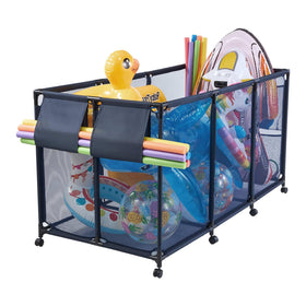 VEVOR Pool Storage Bin rolling frame showcases convenient mobility for poolside storage.