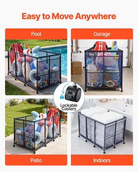 VEVOR Pool Storage Bin smooth wheels enable easy relocation around the deck.