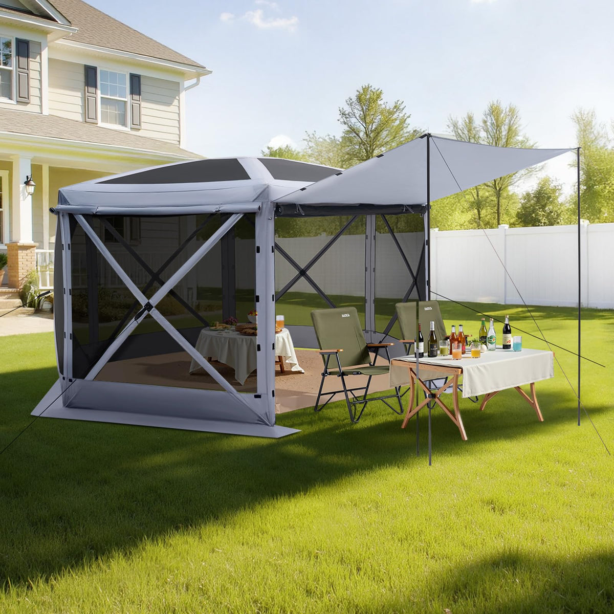 VEVOR water-resistant PU-coated canopy blocks light rain.