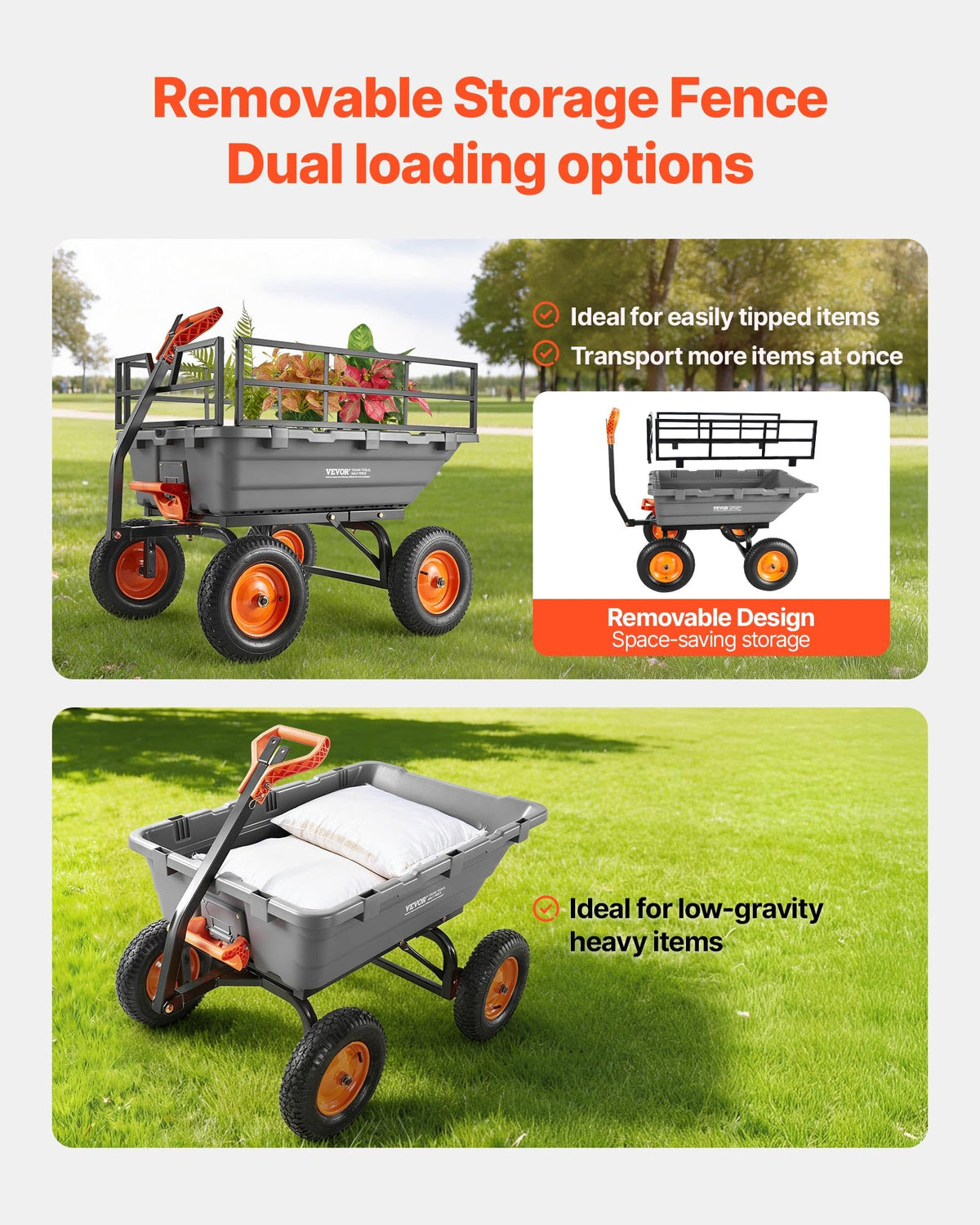VEVOR PU wheels resist flats for steady motion across yard terrain.