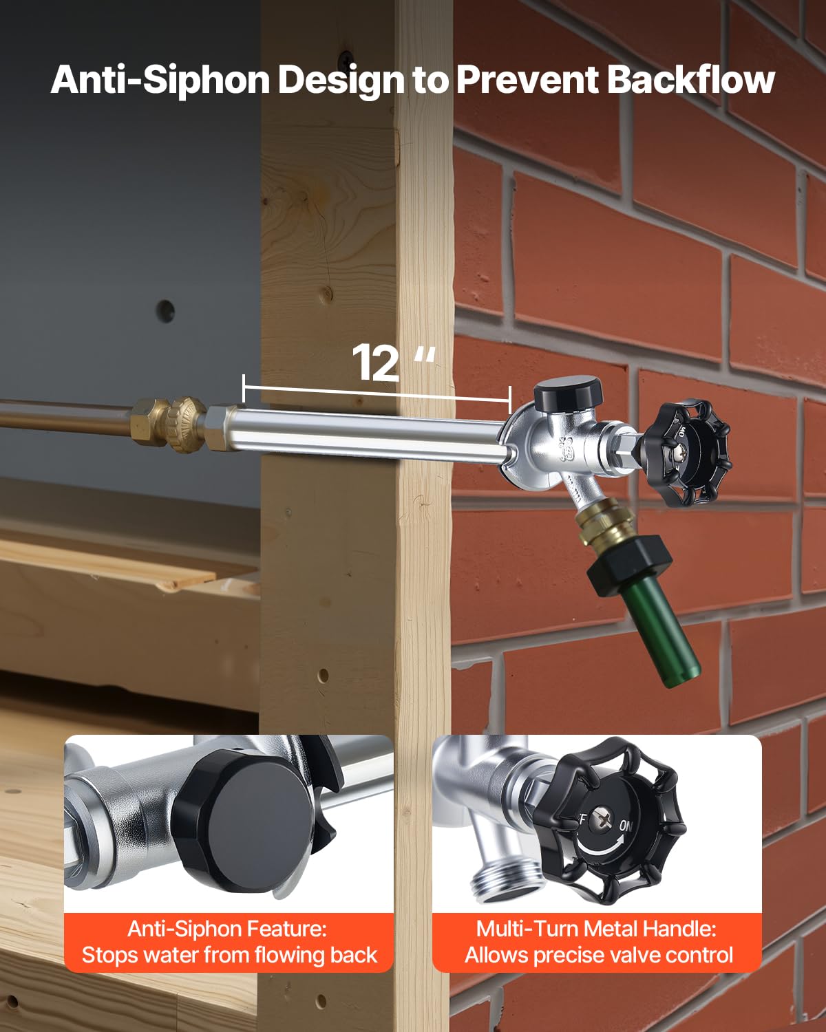VEVOR push-fit inlet connects quickly with no tools required.