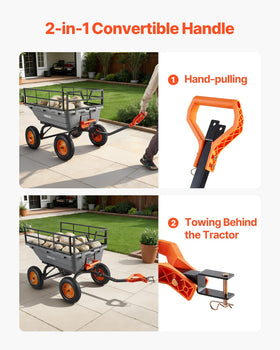 VEVOR quick-lift dump helps unload soil and leaves smoothly.