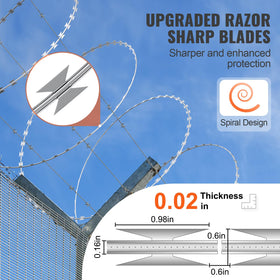 VEVOR Razor Wire coil diameter 19 inches highlights sturdy construction.