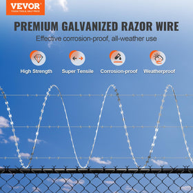 VEVOR Razor Wire coils illustrating spiral design for strong deterrence.