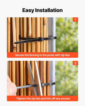 Custom-fit reed fencing trimmed to fit a wooden railing