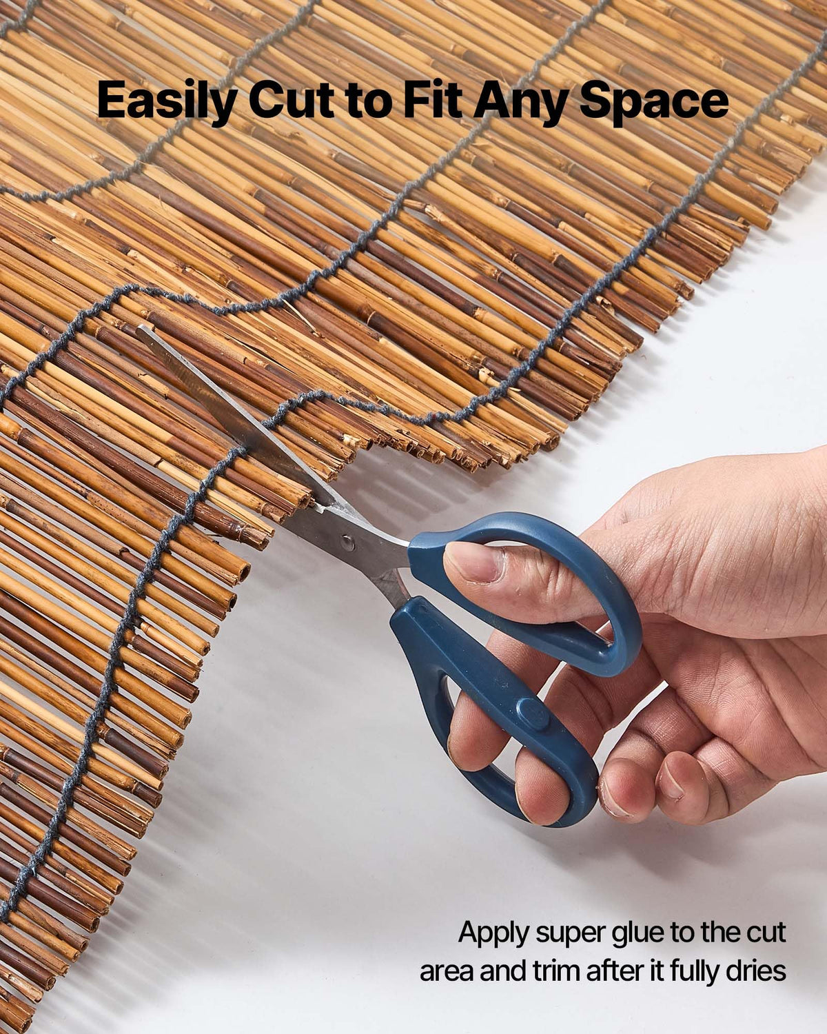 One-piece reed fencing covering a balcony railing for privacy