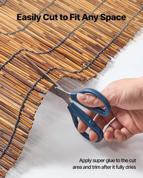 One-piece reed fencing covering a balcony railing for privacy