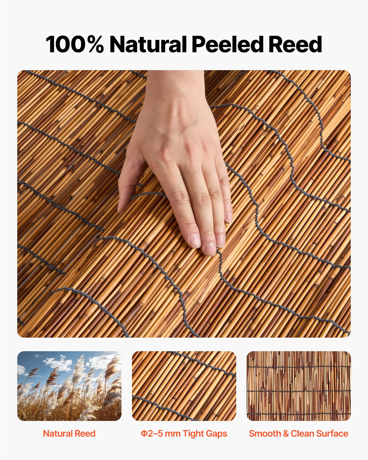 Close-up of woven reed fence on a balcony for privacy